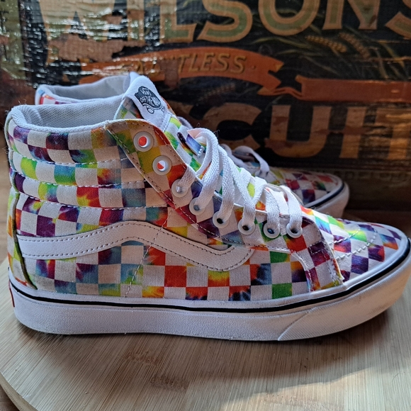 Vans Sneakers, Women Size 8, Unisex, Rainbow Checked High Tops, Skateboard Shoes - Picture 5 of 11